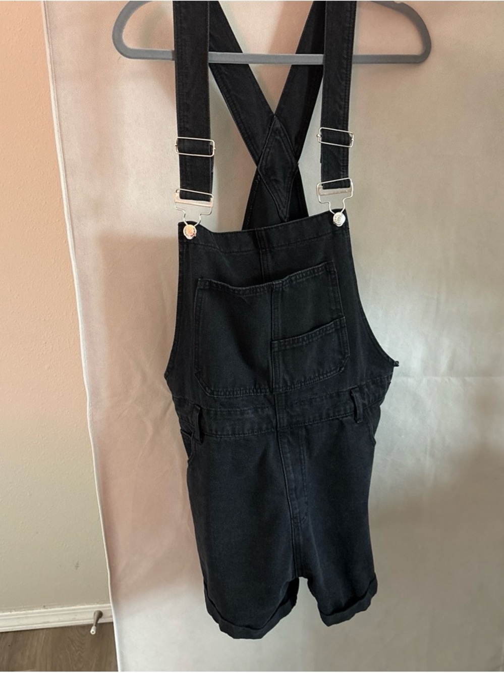 Black Denim Short Overalls - Women